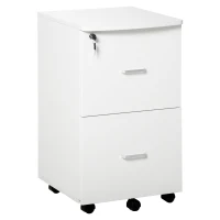 Vinsetto Bloco de Gavetas de Escritório Móvel Auxiliar para Arquivos com 2 Gavetas Fechadura 2 Chaves 5 Rodas e 2 Freios para Estúdio Escritório Dormitório 43x45x72cm Branco(m-10)