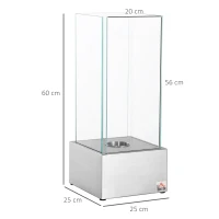 HOMCOM Lareira de Bioetanol de Pé 25x25x60cm Capacidade de 0,4L Combustão de 2 Horas Estufa de Bioetanol de Aço Inoxidável Prata(m-3)