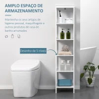 kleankin Estante para Casa de Banho de 5 Níveis Móvel Auxiliar de Armazenamento Anti-Tombamento 30x30x140cm Branco(m-4)