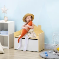HOMCOM Baúl de Juguetes para Niños de +18 Meses Banco Infantil de Madera con Tapa y Respaldo Alto 62,5x34x61,5 cm Blanco(m-2)