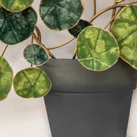 HOMCOM Decoración de Pared de Metal 3D de Planta con Maceta Adorno de Pared Metálico para Salón 46x38 cm Verde y Negro(m-9)