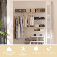 HOMCOM Set Appendiabiti a Muro con 5 Mensole e 3 Barre per Cabina Armadio Salvaspazio, Bianco(m-4)