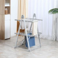 HOMCOM Estendal Elétrico Dobrável de 2 Níveis 210W Secador de Roupa com Suporte para 2 Sapatos 66x64x101cm Prata(m-2)