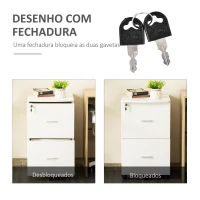 Vinsetto Bloco de Gavetas de Escritório Móvel Auxiliar para Arquivos com 2 Gavetas Fechadura 2 Chaves 5 Rodas e 2 Freios para Estúdio Escritório Dormitório 43x45x72cm Branco(m-4)