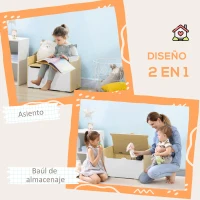 HOMCOM Baúl de Juguetes para Niños de +18 Meses Banco Infantil de Madera con Tapa y Respaldo Alto 62,5x34x61,5 cm Blanco(m-4)