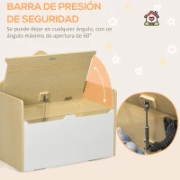 HOMCOM Baúl de Juguetes para Niños de +18 Meses Banco Infantil de Madera con Tapa y Respaldo Alto 62,5x34x61,5 cm Blanco(m-6)