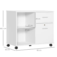 Vinsetto Armário para Impressora Móvel Auxiliar de Escritório com Rodas 2 Prateleiras 2 Gavetas Carga 30kg  80x40x66,5cm Branco(m-3)