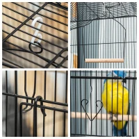 PawHut Gaiola para Passáros Gaiola de Metal com Portas 4 Comedouros 3 Poleiros Baloiço Bandeja Removível e Alça de Transporte para Papagaio Canário Periquito 46,5x35,5x92cm Preto(m-9)