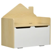 HOMCOM Baúl de Juguetes para Niños de +18 Meses Banco Infantil de Madera con Tapa y Respaldo Alto 62,5x34x61,5 cm Blanco(m-1)