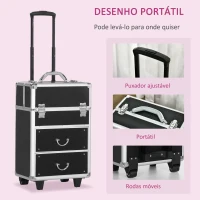 HOMCOM Mala de Maquilhagem Professional com Rodas 6 Gavetas Extensíveis Fechadura 2 Chaves e Alça Retrátil 36x23x58cm Preto(m-5)