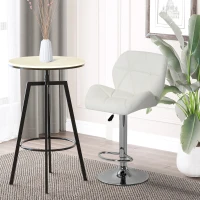 HOMCOM PU Leather Rhombus Design Bar Stool with Adjustable Height - White(m-2)