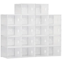 HOMCOM Armário Modular de Plástico Sapateira Modular com 18 Cubos Portas Magnéticas Organizador de Sapatos para Entrada Corredor Dormitório 28x36x21cm Transparente(m-1)