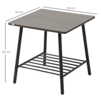 HOMCOM Mesa de Apoio com 2 Prateleiras de Armazenamento Mesa Lateral de Estilo Industrial 50x50x50cm Marrom(m-3)