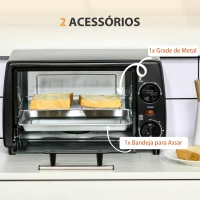 HOMCOM Mini Forno Elétrico 10 Litros 750W com Temperatura até 230°C Temporizador 60 Minutos Bandeja e Grade 36,5x26x22cm Preto(m-6)