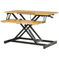 Vinestto Convertisseur bureau assis-debout poste de travail surélevé hauteur réglable clavier coulissant fente tablette/smartphone panneaux de particules acier 80 x 40 x 13,5-51 cm bois naturel noir(m-11)