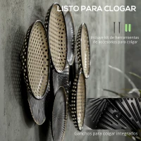 HOMCOM Decoración de Pared de Metal 3D Diseño de Círculos Adorno de Pared Metálico para Salón 100x48 cm Negro y Marrón(m-5)