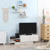 HOMCOM Mobile TV Moderno con Armadietto e Mensola a Muro in Legno, Bianco(m-2)