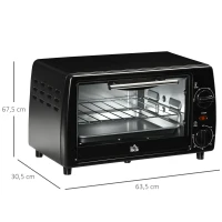 HOMCOM Mini Forno Elétrico 10 Litros 750W com Temperatura até 230°C Temporizador 60 Minutos Bandeja e Grade 36,5x26x22cm Preto(m-3)