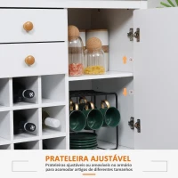 HOMCOM Aparador de Cozinha com 2 Gavetas 2 Armários com Prateleiras Ajustáveis e Suporte para 9 Garrafas 110x35x75cm Branco(m-6)