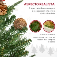 HOMCOM Conjunto de 2 Árvores de Natal Artificial 90cm com Vaso Ignífugo com 110 Ramos 70 Bagas 8 Pinhas e Folhas de PVC Verde(m-5)