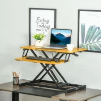 Vinestto Convertisseur bureau assis-debout poste de travail surélevé hauteur réglable clavier coulissant fente tablette/smartphone panneaux de particules acier 80 x 40 x 13,5-51 cm bois naturel noir(m-10)