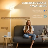 HOMCOM Lampada da Terra compatibile con Alexa e Google Home, con Luce RGB, in Acciaio, Φ25x168 cm, Bianca(m-6)