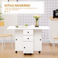 HOMCOM Mesa de Jantar Dobrável com Rodas Mesa Abatível com 2 Gavetas e Armário Mesa Auxiliar Multifuncional 120x60x76,5cm Branco(m-4)