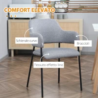 HOMCOM Set da 2 Sedie Imbottite Moderne in Tessuto con Braccioli e Gambe in Acciaio, 54x54x84cm, Grigio(m-5)