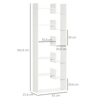 HOMCOM Estante para Livros de 6 Níveis Estante com 11 Compartimentos Abertos Anti-Tombo 61x21,6x162,6cm Branco(m-3)