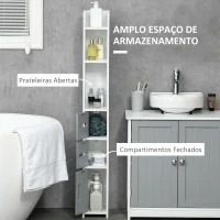 kleankin Coluna Casa de Banho com 3 Portas e 3 Prateleiras Abertas Coluna Auxiliar  Estilo Moderno 15x17x120cm Branco e Cinza(m-4)