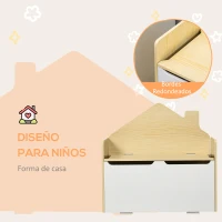 HOMCOM Baúl de Juguetes para Niños de +18 Meses Banco Infantil de Madera con Tapa y Respaldo Alto 62,5x34x61,5 cm Blanco(m-7)