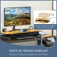 Vinestto Convertisseur bureau assis-debout poste de travail surélevé hauteur réglable clavier coulissant fente tablette/smartphone panneaux de particules acier 80 x 40 x 13,5-51 cm bois naturel noir(m-5)
