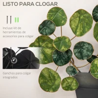 HOMCOM Decoración de Pared de Metal 3D de Planta con Maceta Adorno de Pared Metálico para Salón 46x38 cm Verde y Negro(m-5)