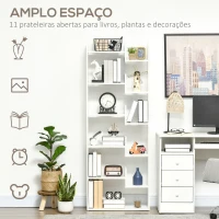 HOMCOM Estante para Livros de 6 Níveis Estante com 11 Compartimentos Abertos Anti-Tombo 61x21,6x162,6cm Branco(m-5)