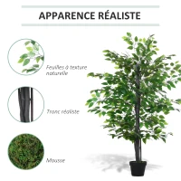 Outsunny Arbre Artificiel Plante Artificielle ficus H.1,45 m Tronc Branches Liane Lichen Feuilles Grand réalisme Pot Inclus(m-5)