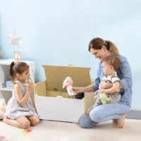 HOMCOM Baúl de Juguetes para Niños de +18 Meses Banco Infantil de Madera con Tapa y Respaldo Alto 62,5x34x61,5 cm Blanco(m-8)