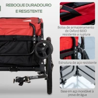 HOMCOM Reboque de Bicicleta para Carga 40kg Carrinho de Transporte com Bandeira Guiador Desmontável Estrutura de Aço e Refletores 130x64x103cm Preto e Vermelho(m-8)