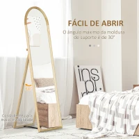 HOMCOM Espelho de Pé de Madeira Espelho de Corpo Inteiro com Suporte para Dormitório Camarim Estilo Moderno 150x46x43cm Madeira(m-6)
