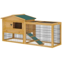 PawHut Solid Wood Rabbit Hutch Pet House Outdoor Water-Resistant W/ Ramp Openable Roof(m-1)