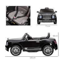 HOMCOM Carro Elétrico Bentley Mulsanne 12V com 2 Motores Farol Buzina Música USB e Abertura de Portas 3-5km/h 120x71x48cm Preto(m-3)