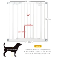 PawHut Barreira de Segurança para Cães Animais de Estimação 74-80cm para Escadas Portas e Corredor com Porta com Fechamento Automático e Sistema de Duplo Bloqueio Altura 76,2cm Branco(m-3)