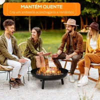 Outsunny Braseiro Exterior Ø58x23 cm Braseiro Redondo com Alças de Transporte 3 Pés e Estrutura de Metal para Fogueira Lenhas Terraço Jardim ao Ar Livre Preto(m-4)