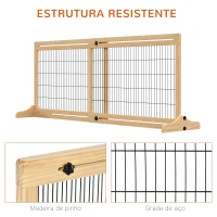 PawHut Barreira de Segurança para Cães de Madeira Extensível com Pés de Suporte Barreira de Proteção para Animais de Estimação para Portas Escada Corredor 104-183x36x69cm Natural(m-6)