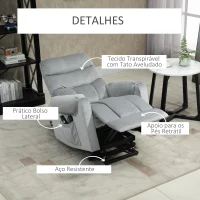 HOMCOM Poltrona de Massagem Relax Poltrona Levanta Pessoas com Reclinação Elétrica em até 135° com Controle Remoto e 8 Zonas de Massagem Estofado em Veludo e Acolchoada 79x97x103cm Cinza(m-4)
