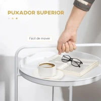 HOMCOM Mesa de Apoio com Prateleira de Vime Plástico Bandeja Removível e Alça Portátil 43,5x42,5x60cm Branco(m-7)