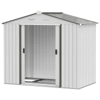 Outsunny Casuta Gradina Otel Alb 213×130×185 cm – Cu Usi Glisante(m-13)