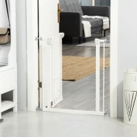 PawHut Barreira de Segurança para Cães Animais de Estimação 74-80cm para Escadas Portas e Corredor com Porta com Fechamento Automático e Sistema de Duplo Bloqueio Altura 76,2cm Branco(m-9)