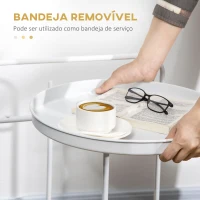 HOMCOM Mesa de Apoio com Prateleira de Vime Plástico Bandeja Removível e Alça Portátil 43,5x42,5x60cm Branco(m-5)