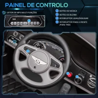 HOMCOM Carro Elétrico Bentley Mulsanne 12V com 2 Motores Farol Buzina Música USB e Abertura de Portas 3-5km/h 120x71x48cm Preto(m-5)
