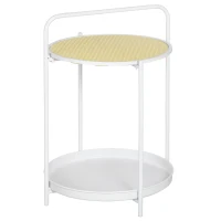HOMCOM Mesa de Apoio com Prateleira de Vime Plástico Bandeja Removível e Alça Portátil 43,5x42,5x60cm Branco(m-10)